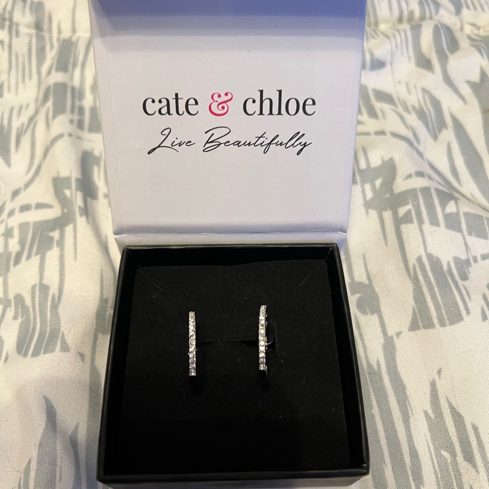 18k White Gold Plated Silver Hoop Earrings with Swarovski Crystals